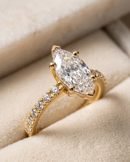 The Norah Classic Linear French Pavé Marquise Engagement Ring Setting in 18K Yellow Gold