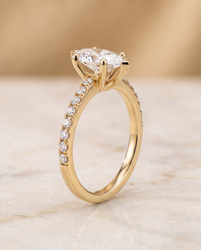 The Norah Classic Linear French Pavé Marquise Engagement Ring Setting in 18K Yellow Gold