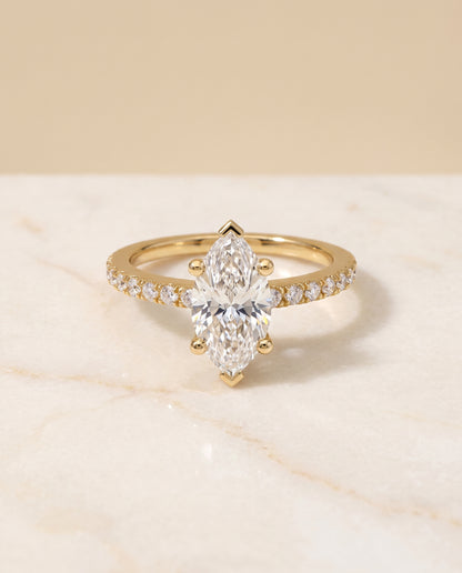 The Norah Classic Linear French Pavé Marquise Engagement Ring Setting in 18K Yellow Gold
