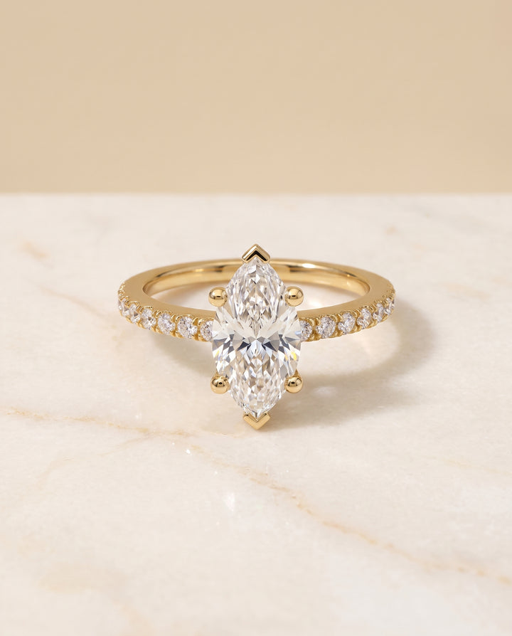 The Norah Classic Linear French Pavé Marquise Engagement Ring Setting in 18K Yellow Gold