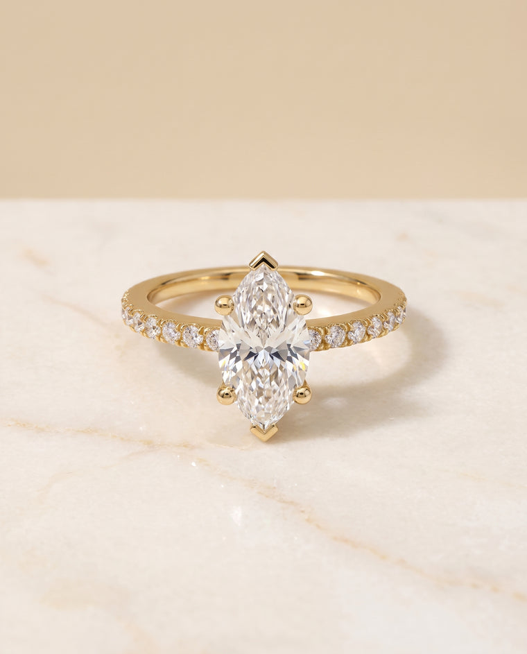 The Norah Classic Linear French Pavé Marquise Engagement Ring Setting in 18K Yellow Gold