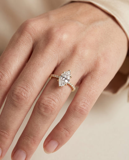 The Norah Classic Linear French Pavé Marquise Engagement Ring Setting in 18K Yellow Gold