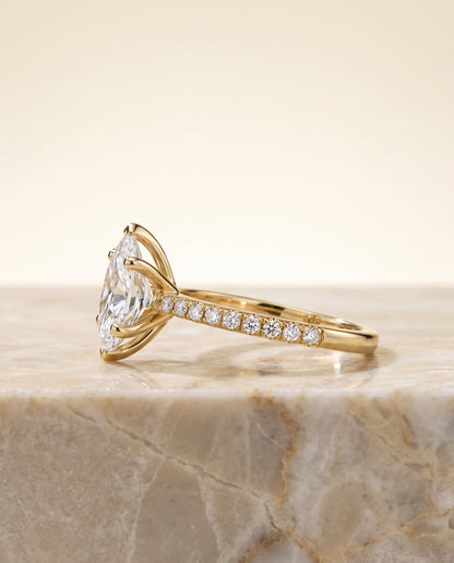 The Norah Classic Linear French Pavé Marquise Engagement Ring Setting in 18K Yellow Gold