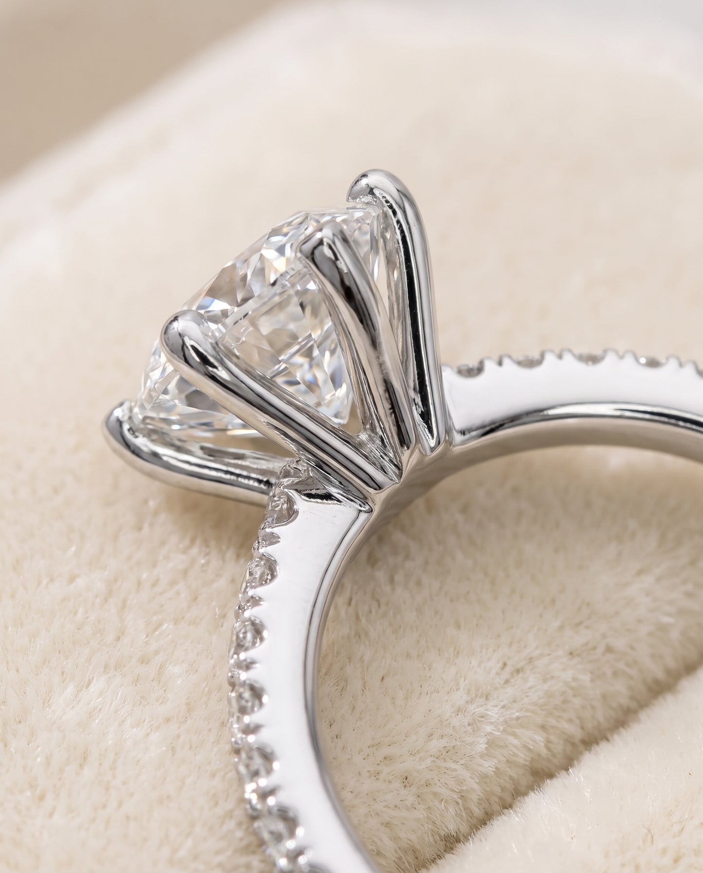 The Norah Classic Linear French Pavé Marquise Engagement Ring Setting in 18K White Gold