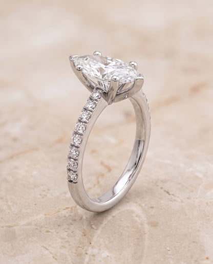 The Norah Classic Linear French Pavé Marquise Engagement Ring Setting in 18K White Gold