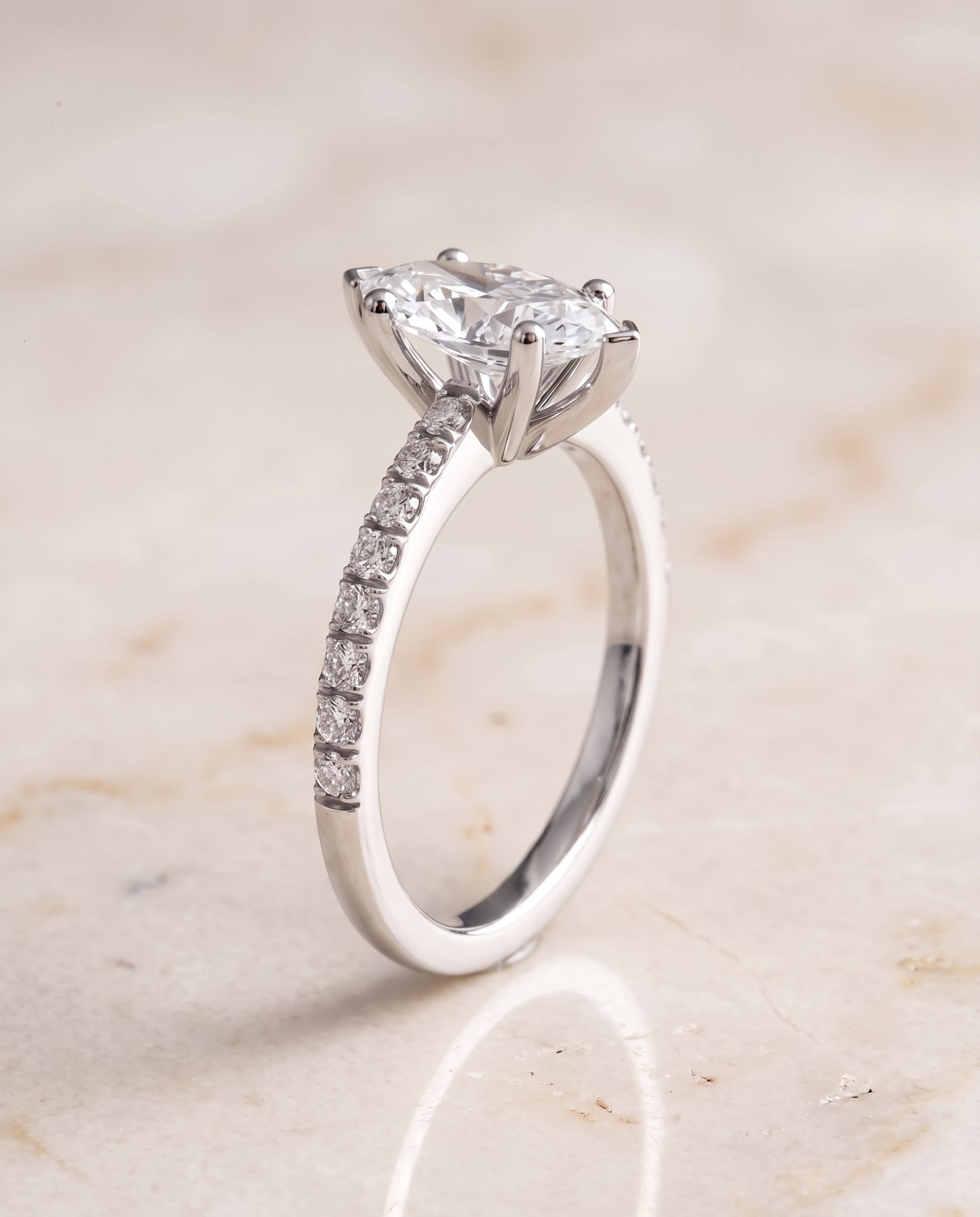 The Norah Classic Linear French Pavé Marquise Engagement Ring Setting in 18K White Gold