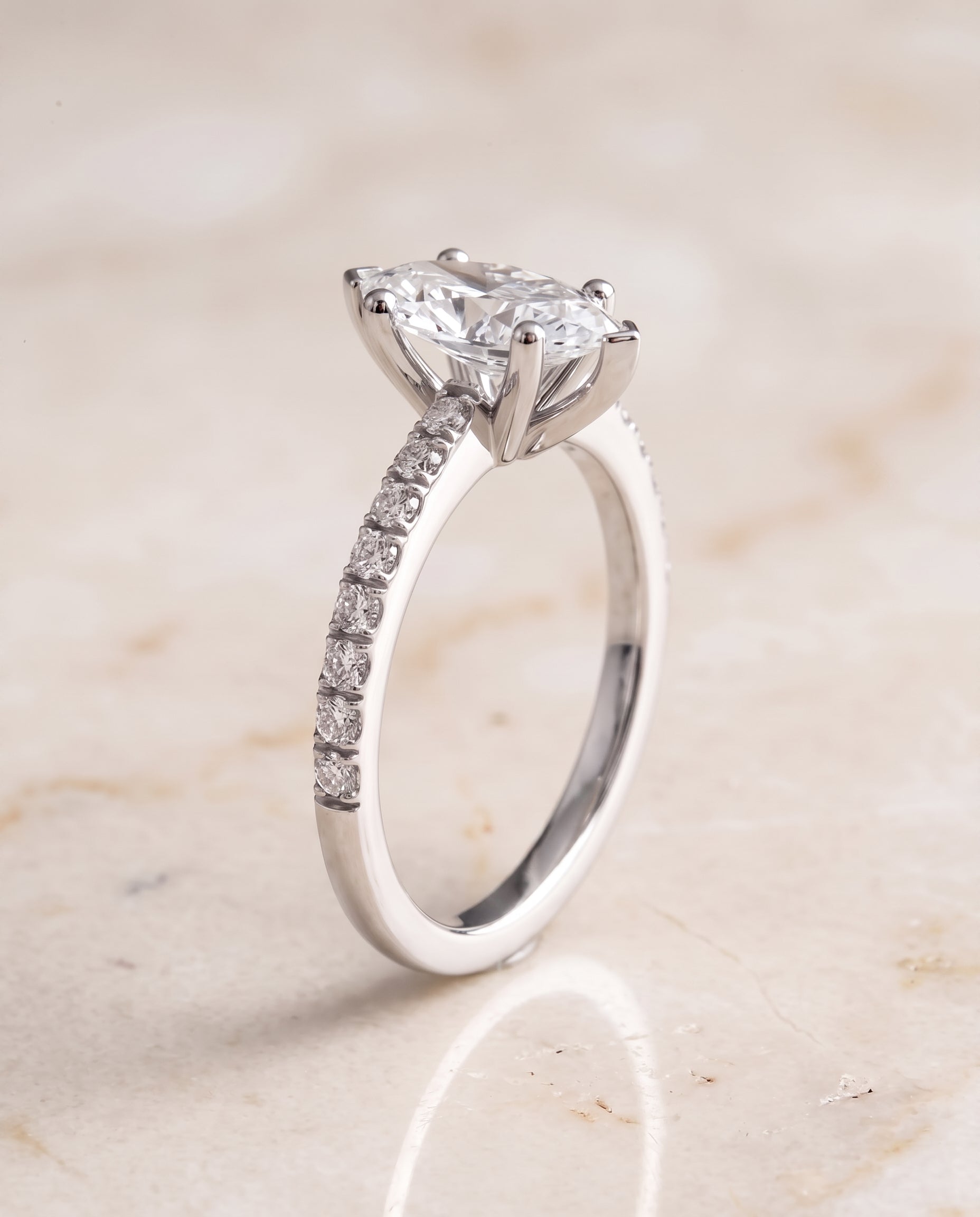 The Norah Classic Linear French Pavé Marquise Engagement Ring Setting in 18K White Gold