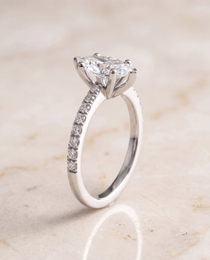 The Norah Classic Linear French Pavé Marquise Engagement Ring Setting in 18K White Gold