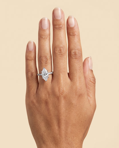 The Norah Classic Linear French Pavé Marquise Engagement Ring Setting in 18K White Gold