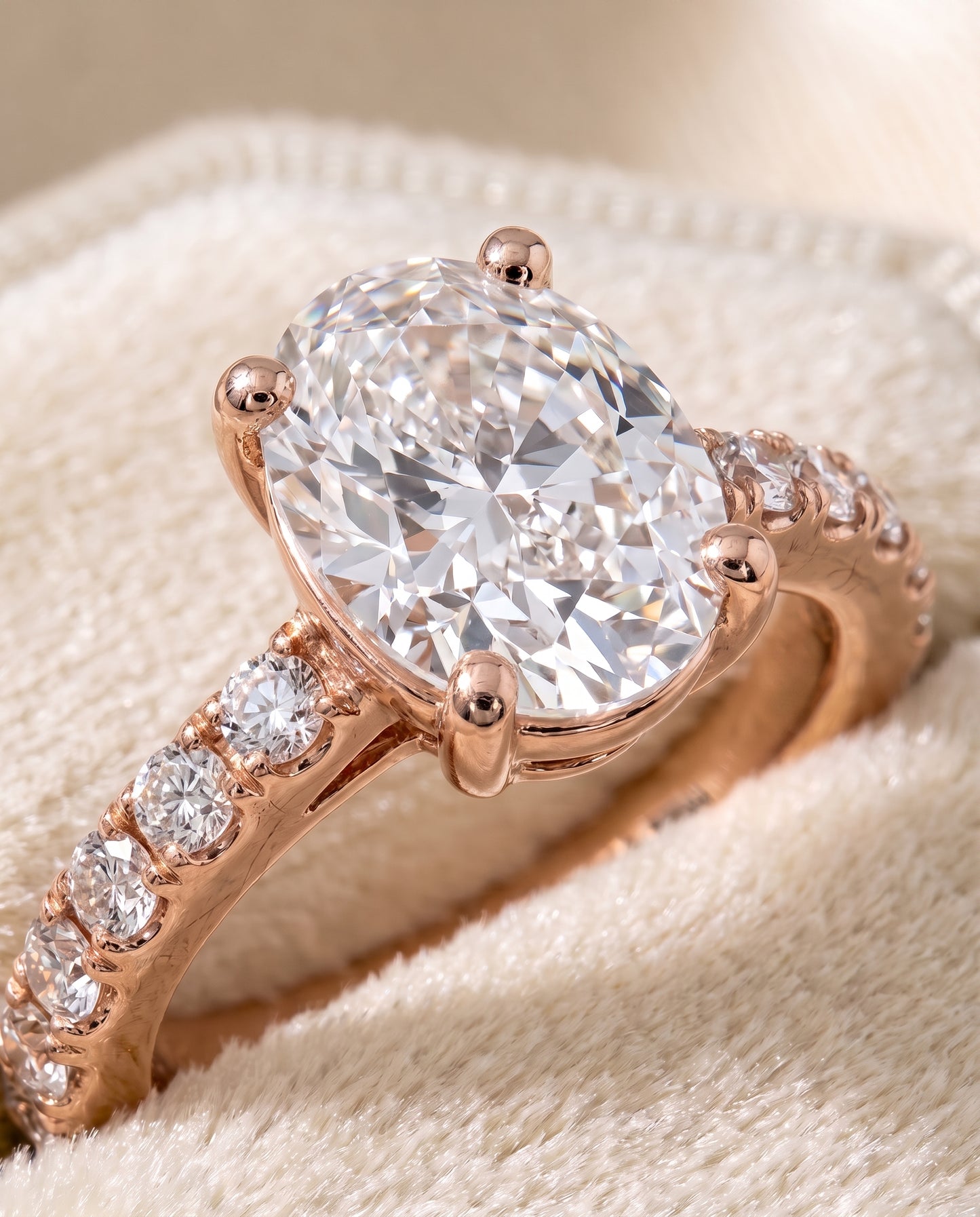 The Norah Classic Linear French Pavé Oval Engagement Ring Setting in 14K Rose Gold