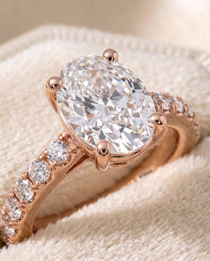 The Norah Classic Linear French Pavé Oval Engagement Ring Setting in 14K Rose Gold
