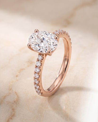 The Norah Classic Linear French Pavé Oval Engagement Ring Setting in 14K Rose Gold