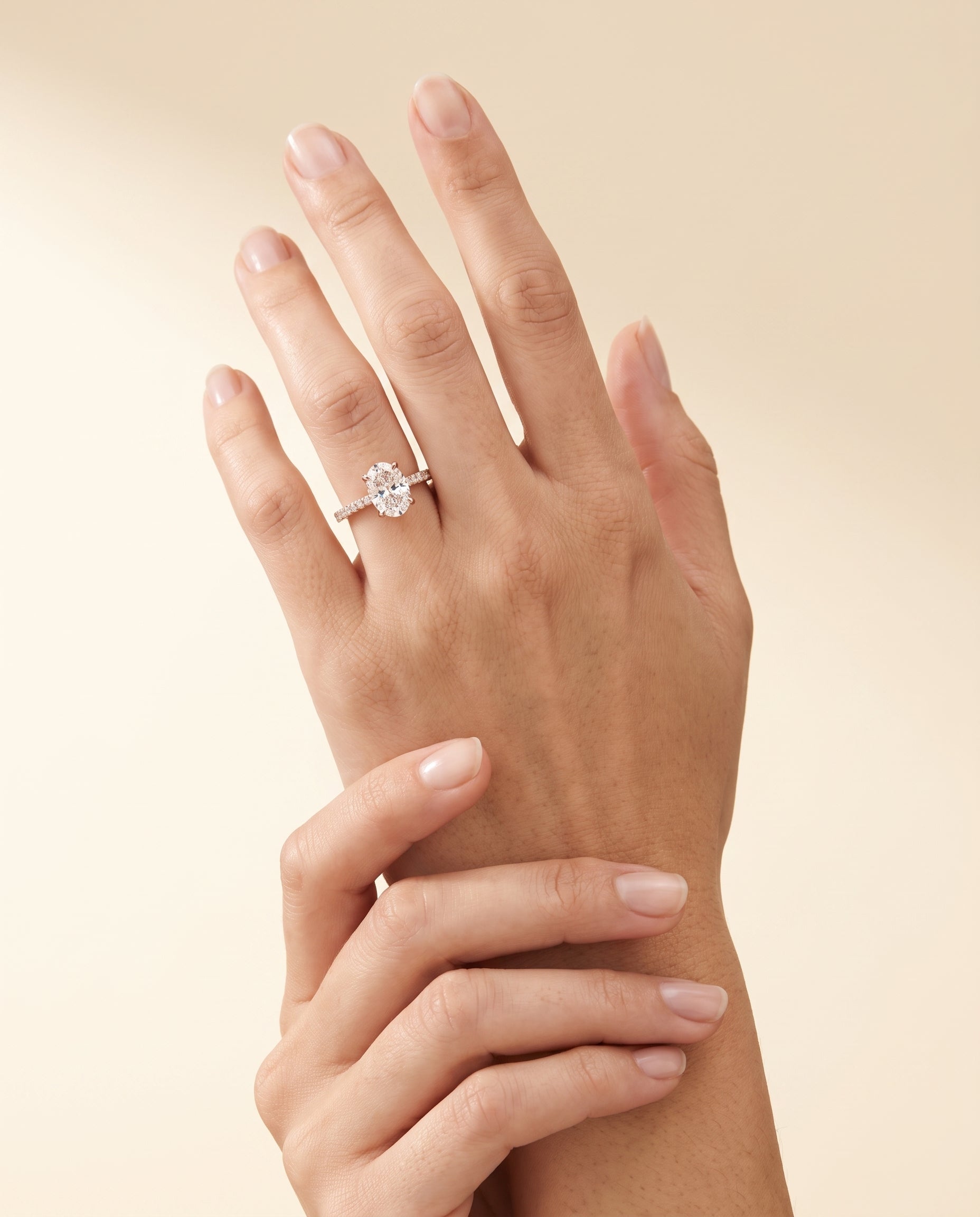 The Norah Classic Linear French Pavé Oval Engagement Ring Setting in 14K Rose Gold