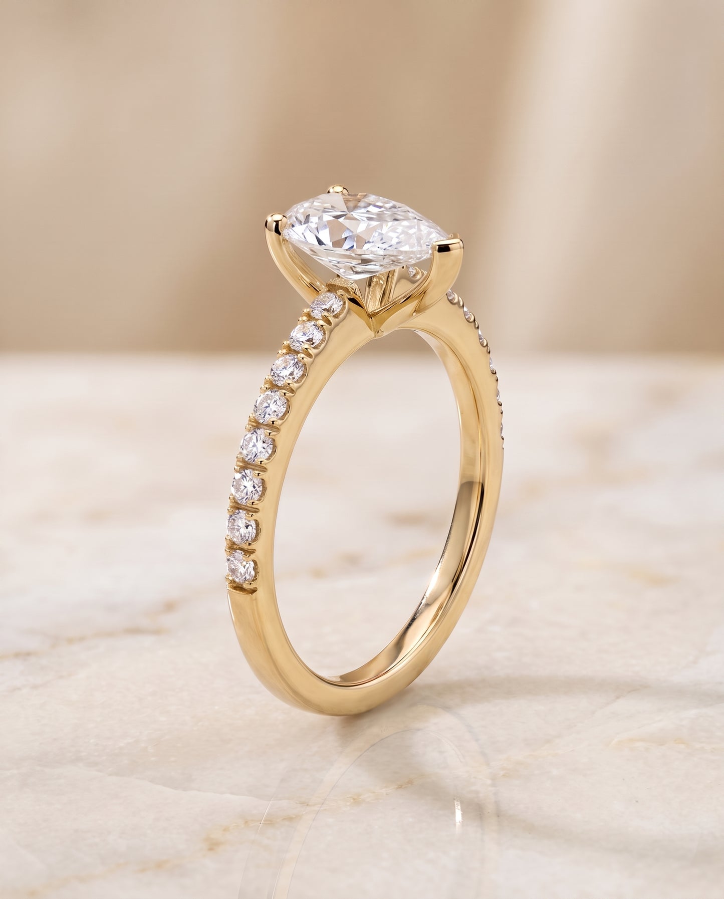 The Norah Classic Linear French Pavé Pear Engagement Ring Setting in 18K Yellow Gold