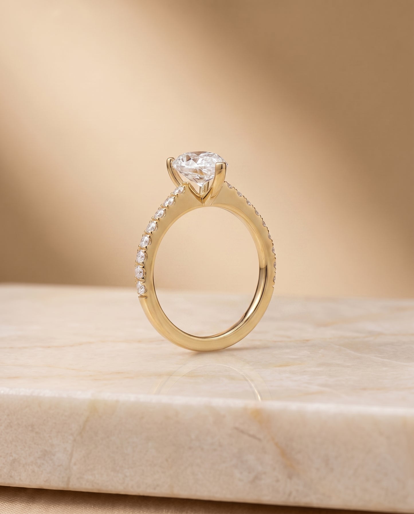 The Norah Classic Linear French Pavé Pear Engagement Ring Setting in 18K Yellow Gold