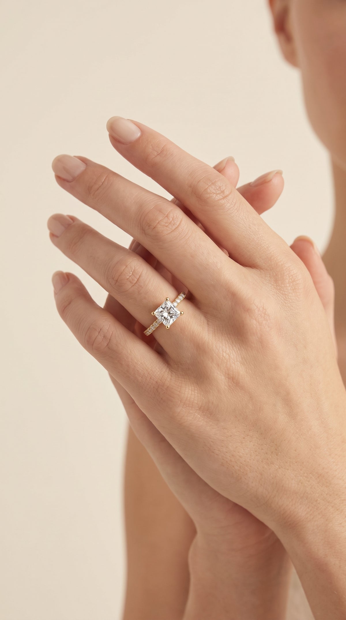 The Norah Classic Linear French Pavé Princess Cut Engagement Ring Setting in 18K Yellow Gold