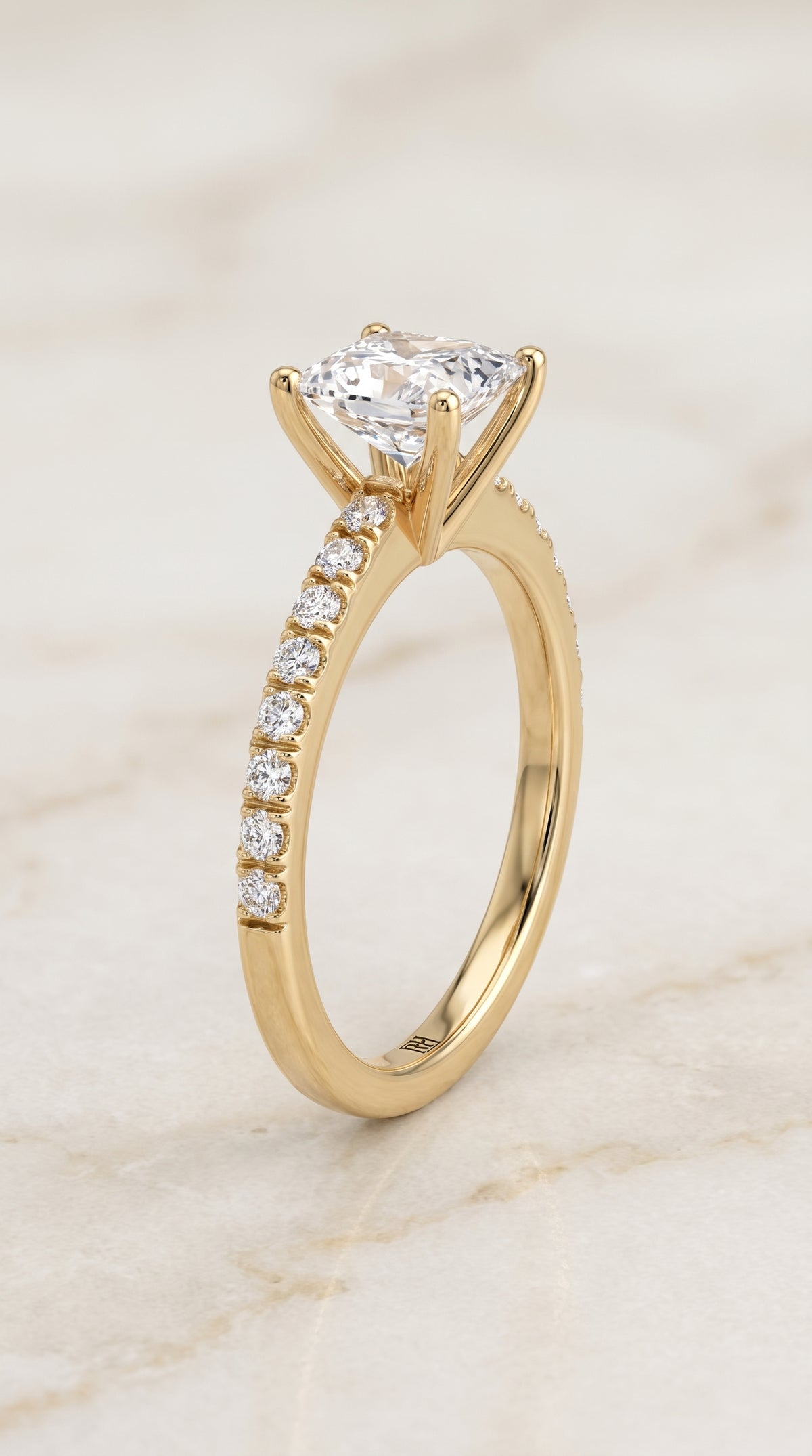 The Norah Classic Linear French Pavé Princess Cut Engagement Ring Setting in 18K Yellow Gold