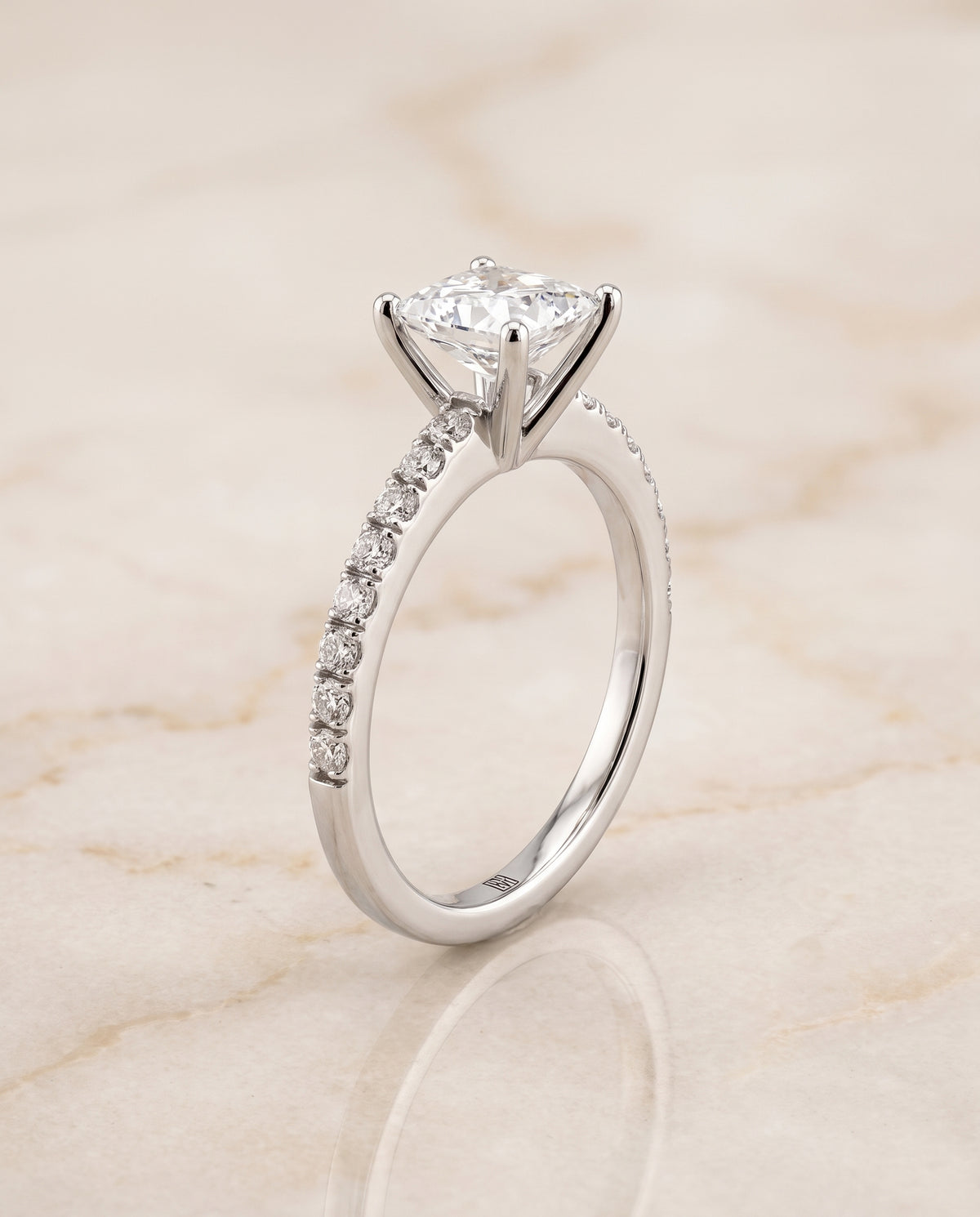 The Norah Classic Linear French Pavé Princess Cut Engagement Ring Setting in 18K White Gold