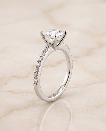 The Norah Classic Linear French Pavé Princess Cut Engagement Ring Setting in 18K White Gold