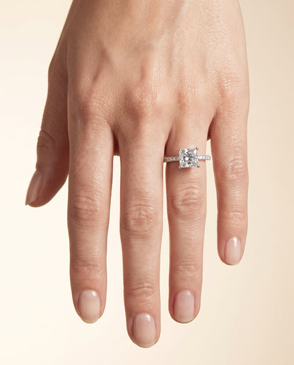 The Norah Classic Linear French Pavé Princess Cut Engagement Ring Setting in 18K White Gold