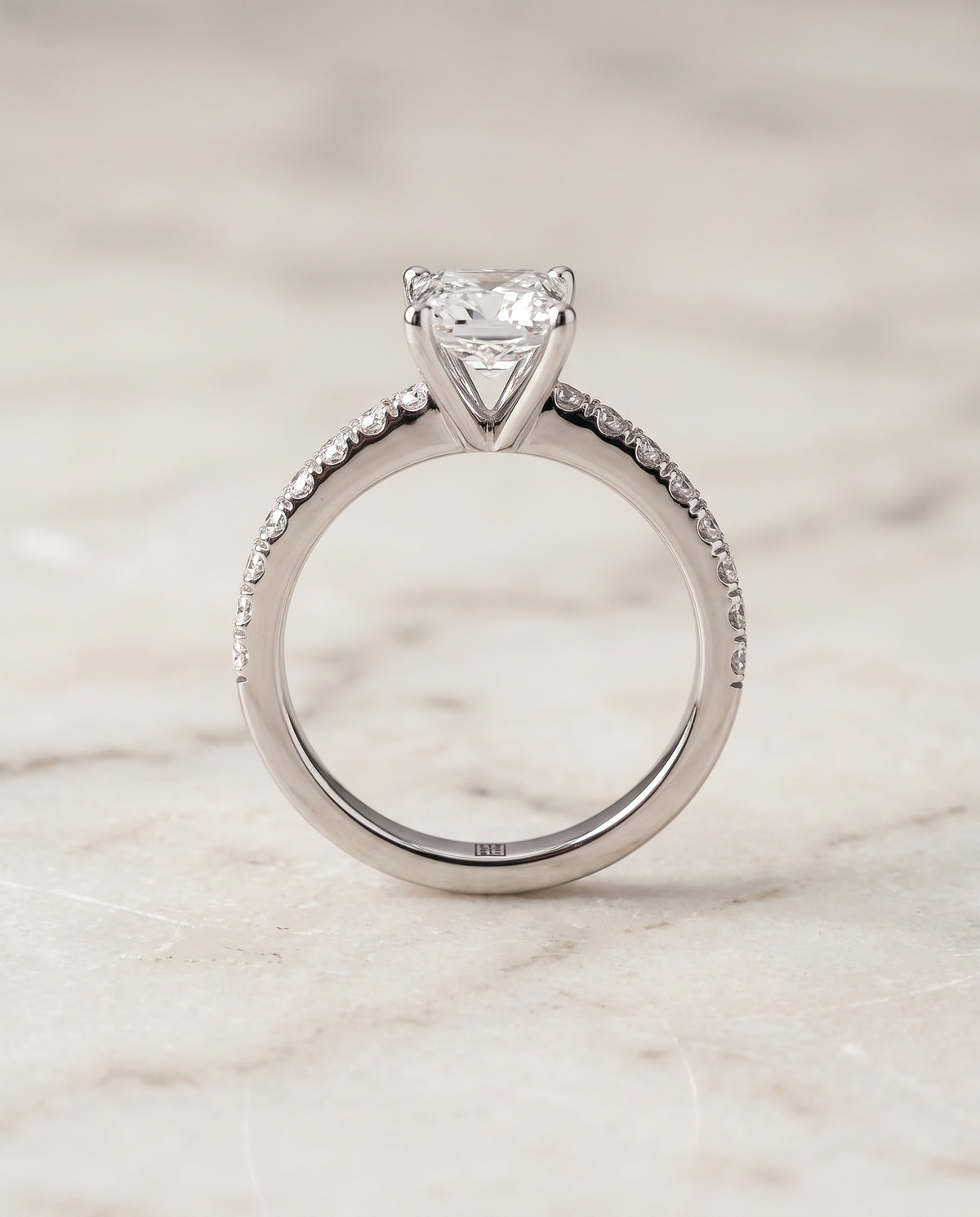 The Norah Classic Linear French Pavé Princess Cut Engagement Ring Setting in 18K White Gold