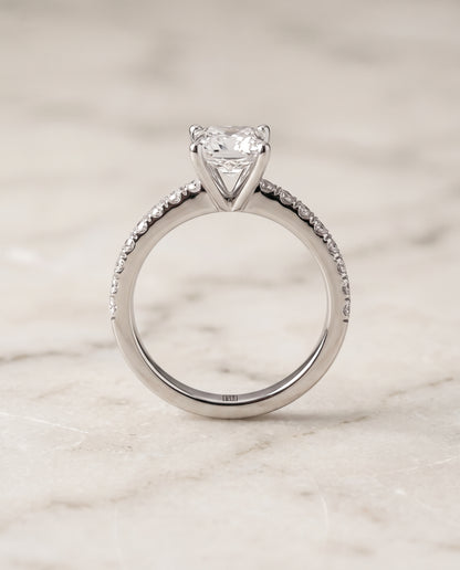 The Norah Classic Linear French Pavé Princess Cut Engagement Ring Setting in 18K White Gold