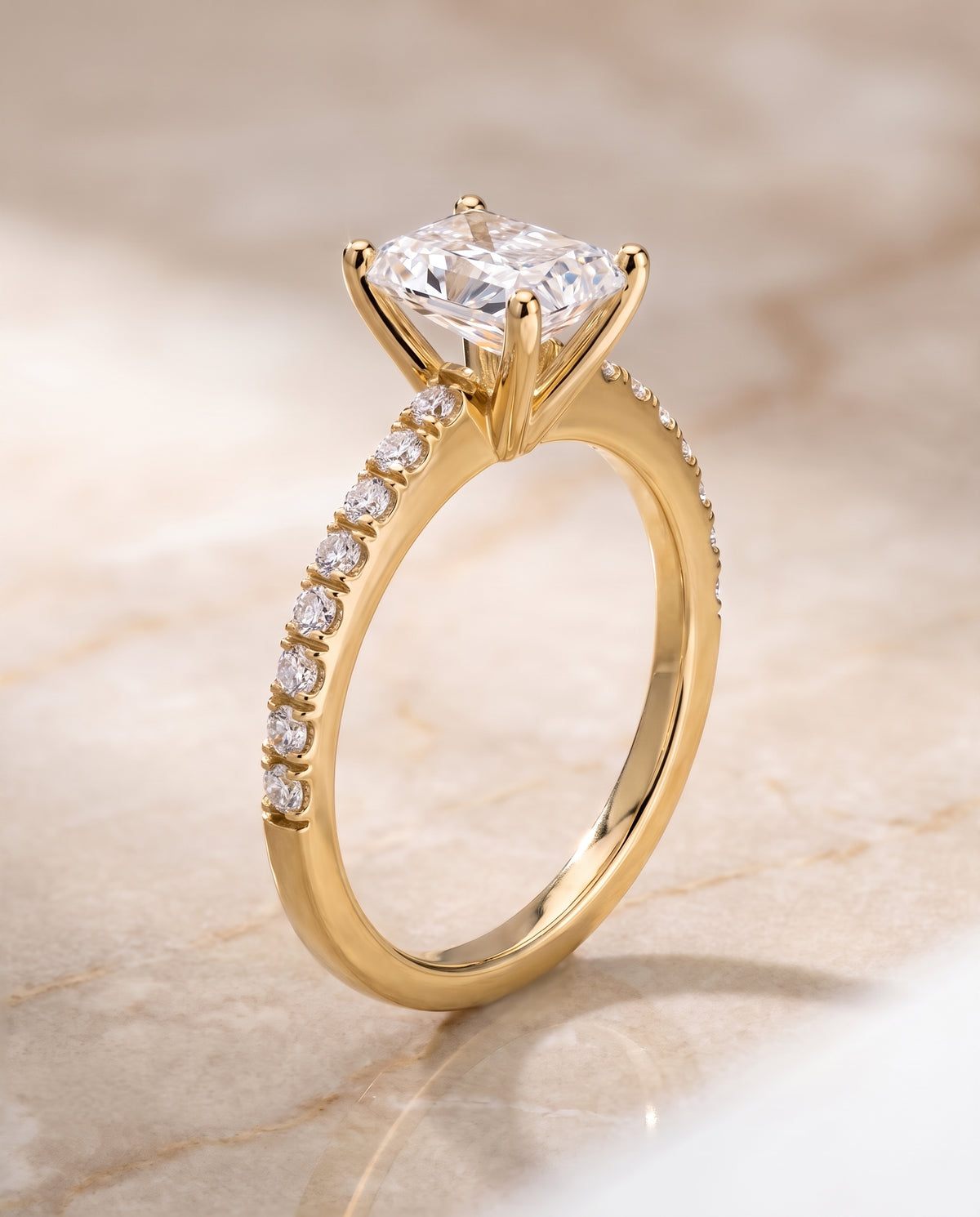 The Norah Classic Linear French Pavé Radiant Cut Engagement Ring Setting in 18K Yellow Gold