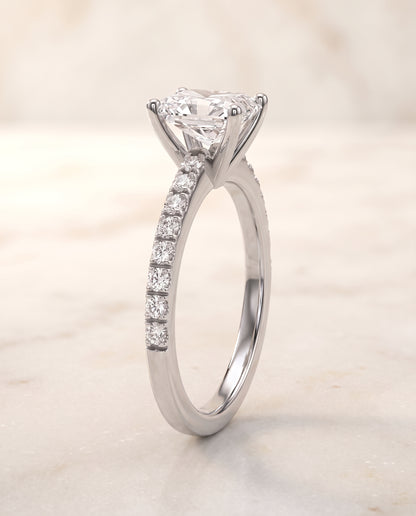 The Norah Classic Linear French Pavé Radiant Cut Engagement Ring Setting in Platinum