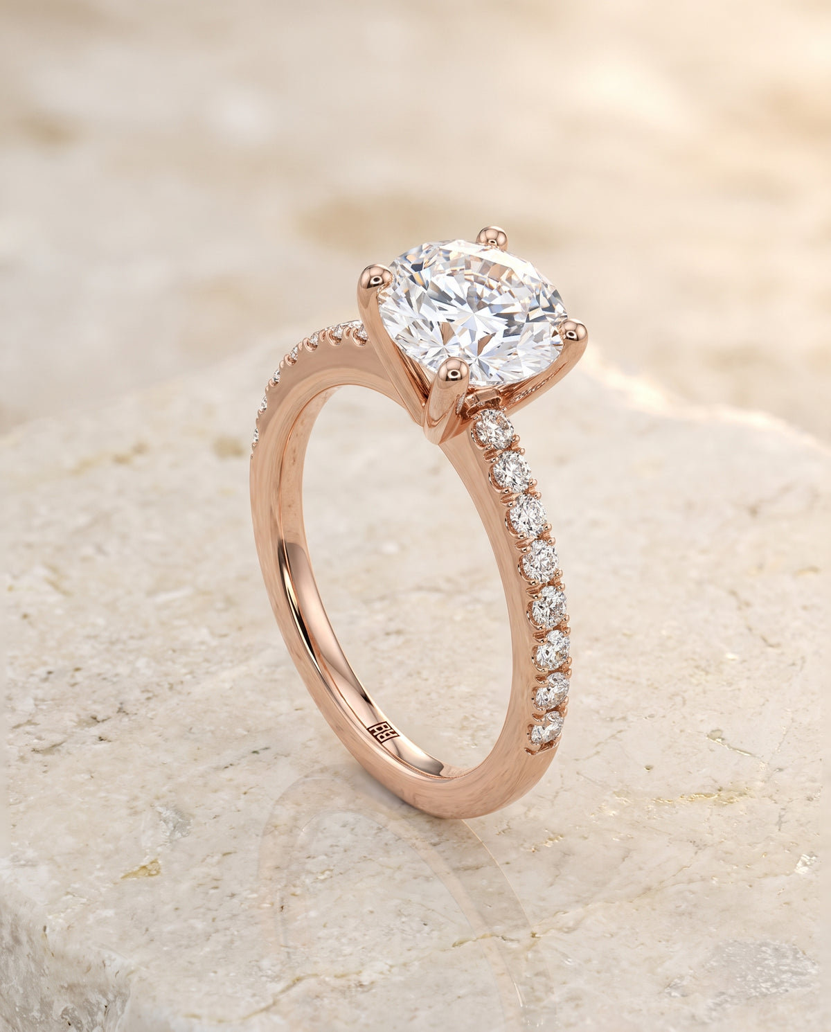 The Norah Classic Linear French Pavé Round Engagement Ring Setting in 14K Rose Gold