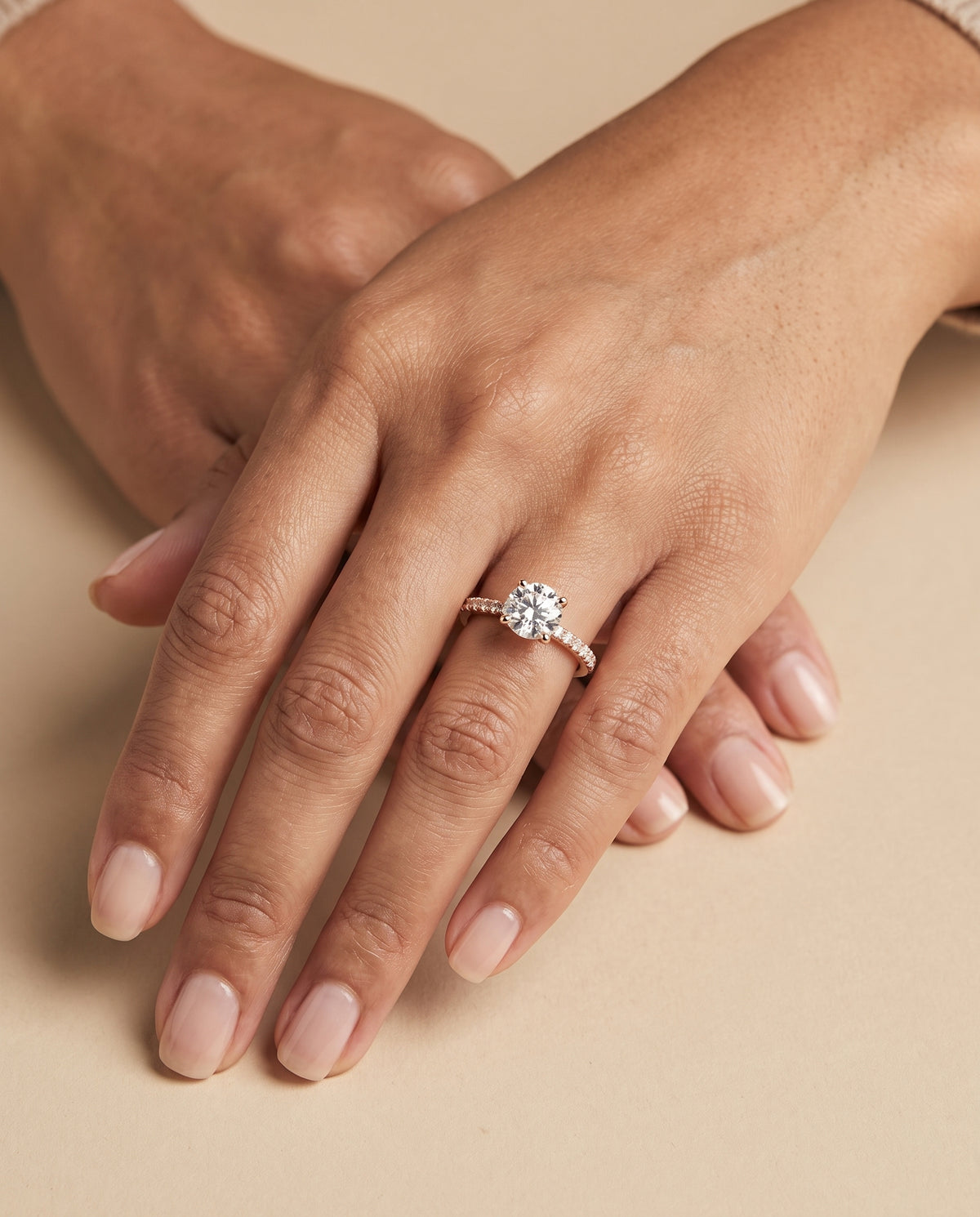 The Norah Classic Linear French Pavé Round Engagement Ring Setting in 14K Rose Gold