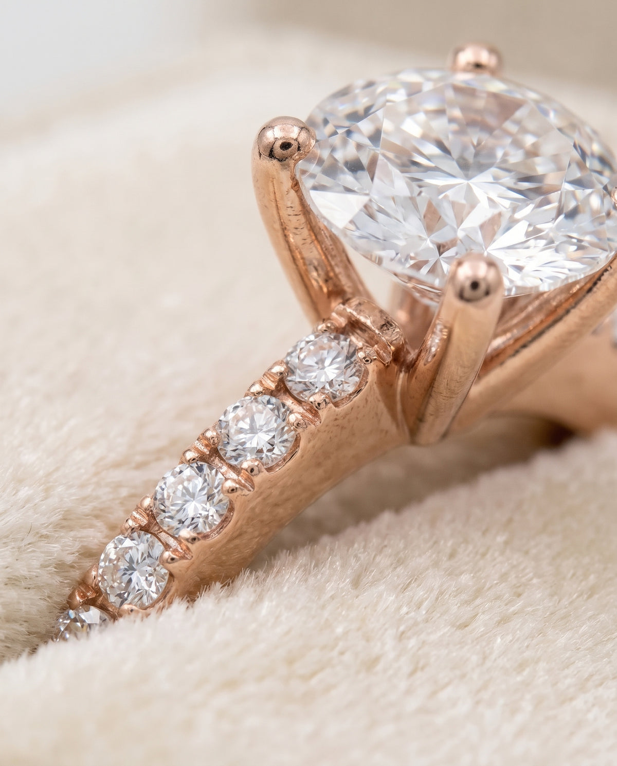 The Norah Classic Linear French Pavé Round Engagement Ring Setting in 14K Rose Gold