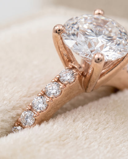 The Norah Classic Linear French Pavé Round Engagement Ring Setting in 14K Rose Gold