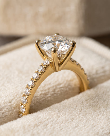 The Norah Classic Linear French Pavé Round Engagement Ring Setting in 18K Yellow Gold