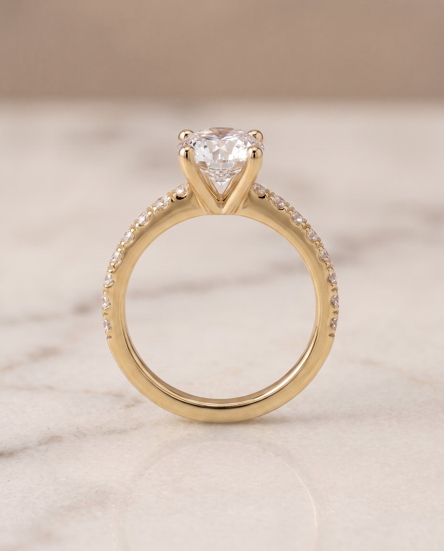 The Norah Classic Linear French Pavé Round Engagement Ring Setting in 18K Yellow Gold