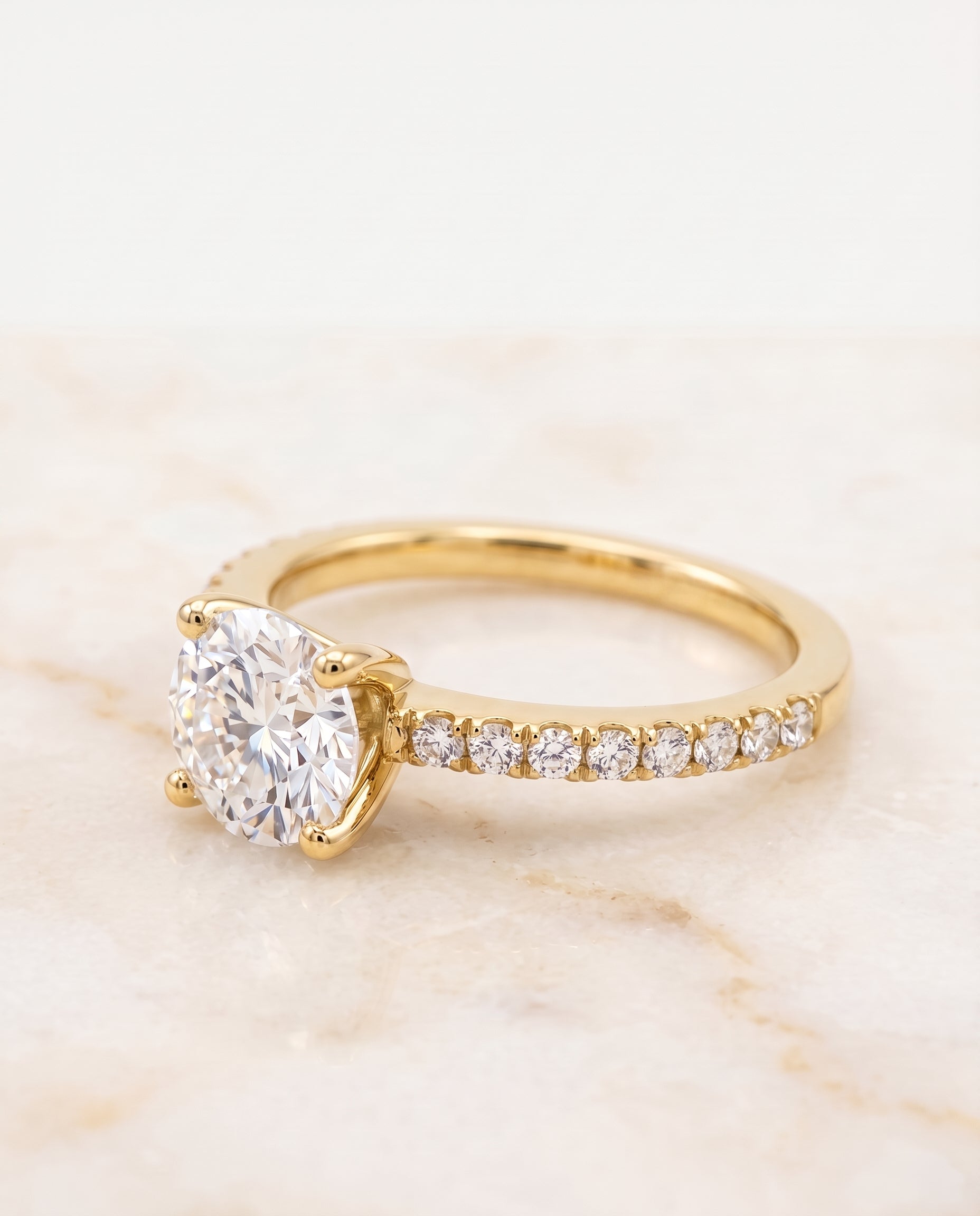 The Norah Classic Linear French Pavé Round Engagement Ring Setting in 18K Yellow Gold