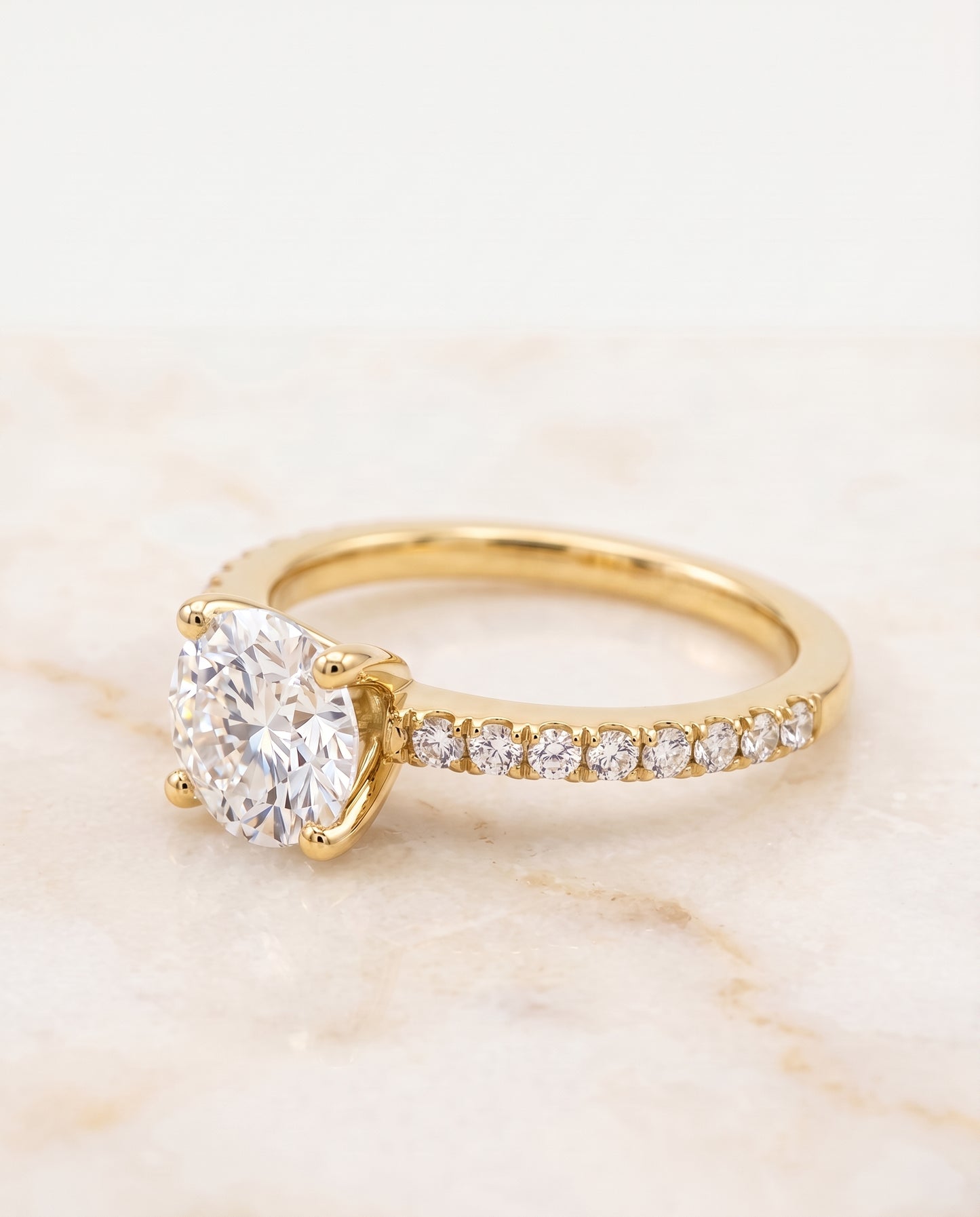 The Norah Classic Linear French Pavé Round Engagement Ring Setting in 18K Yellow Gold