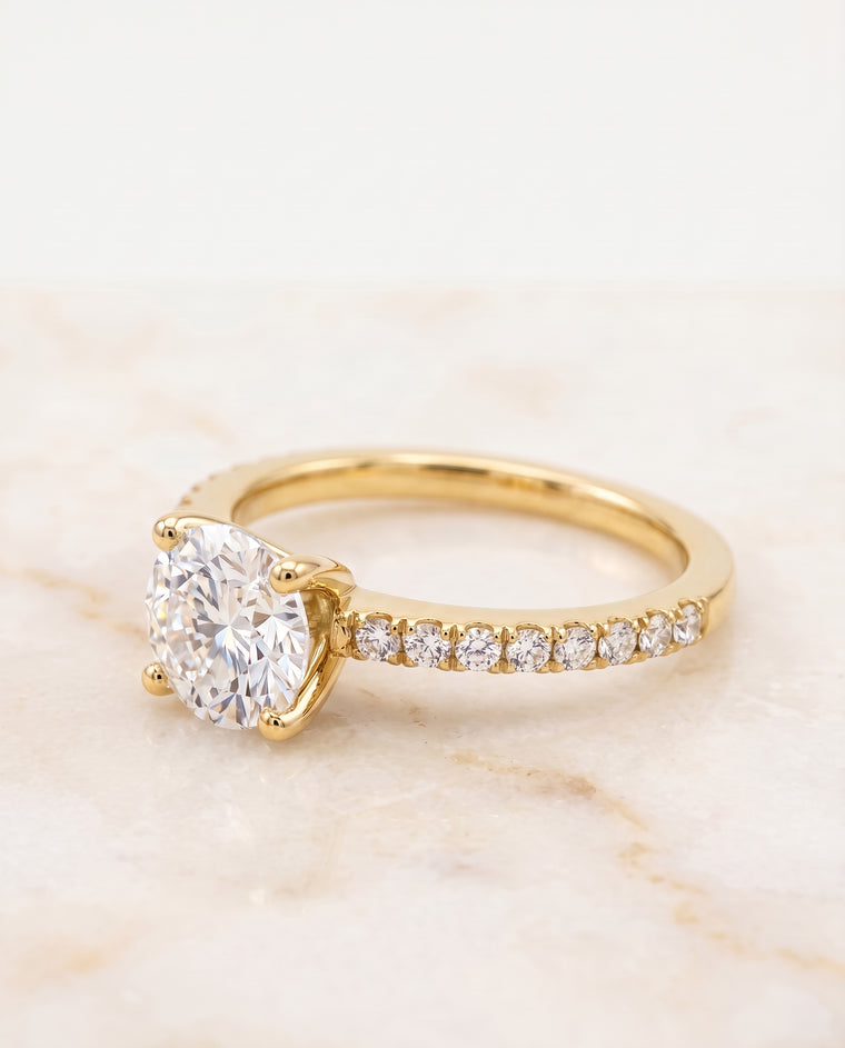 The Norah Classic Linear French Pavé Round Engagement Ring Setting in 18K Yellow Gold