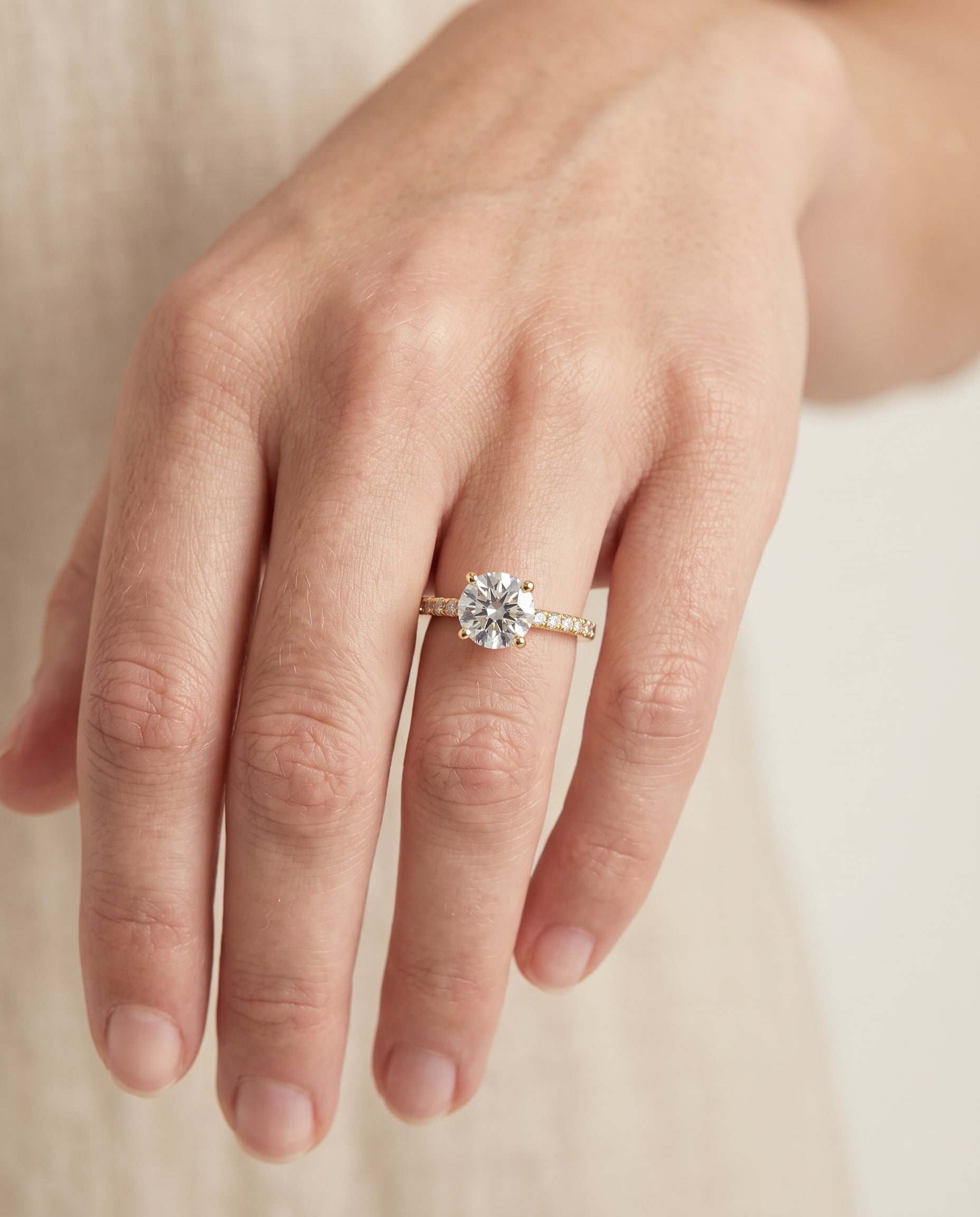 The Norah engagement ring setting in 18K Yellow Gold, classic linear french pavé design | RockHer