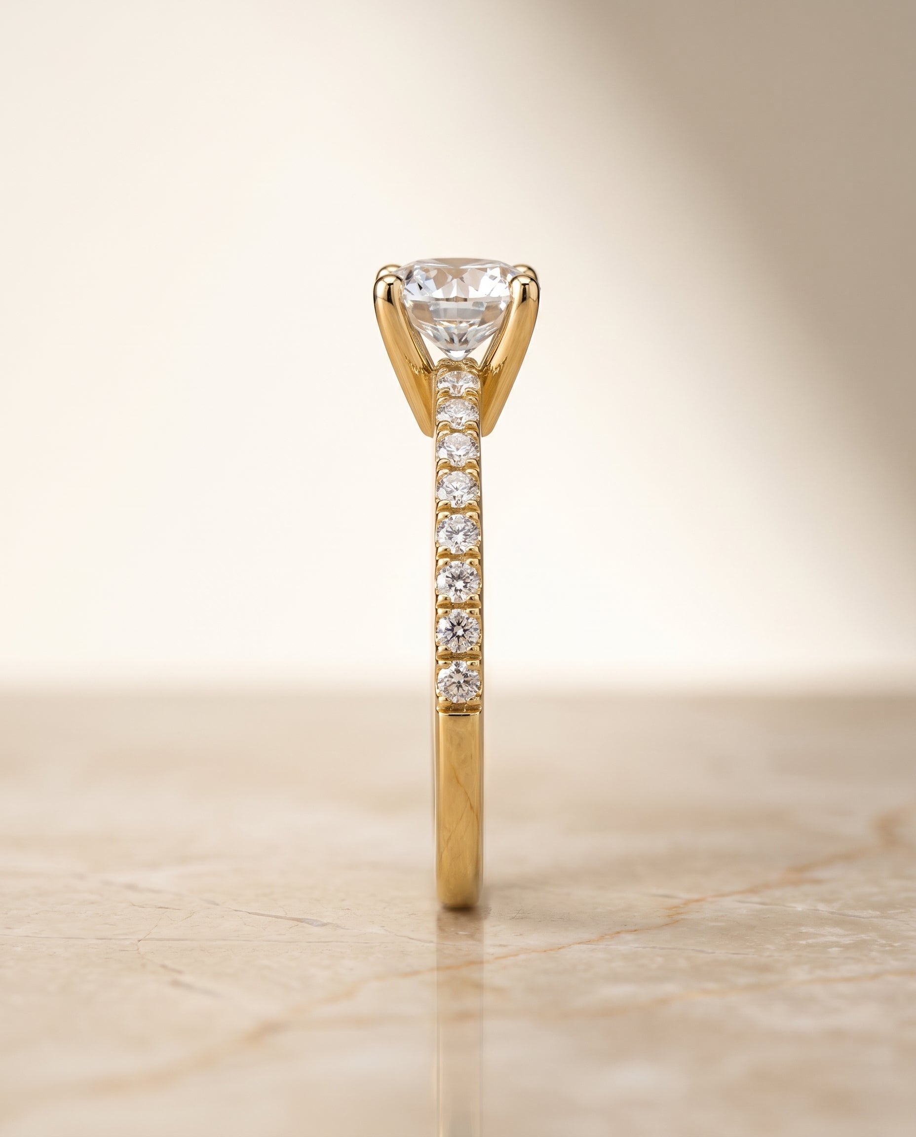 Classic Linear French Pavé styling on The Norah round engagement ring setting | RockHer
