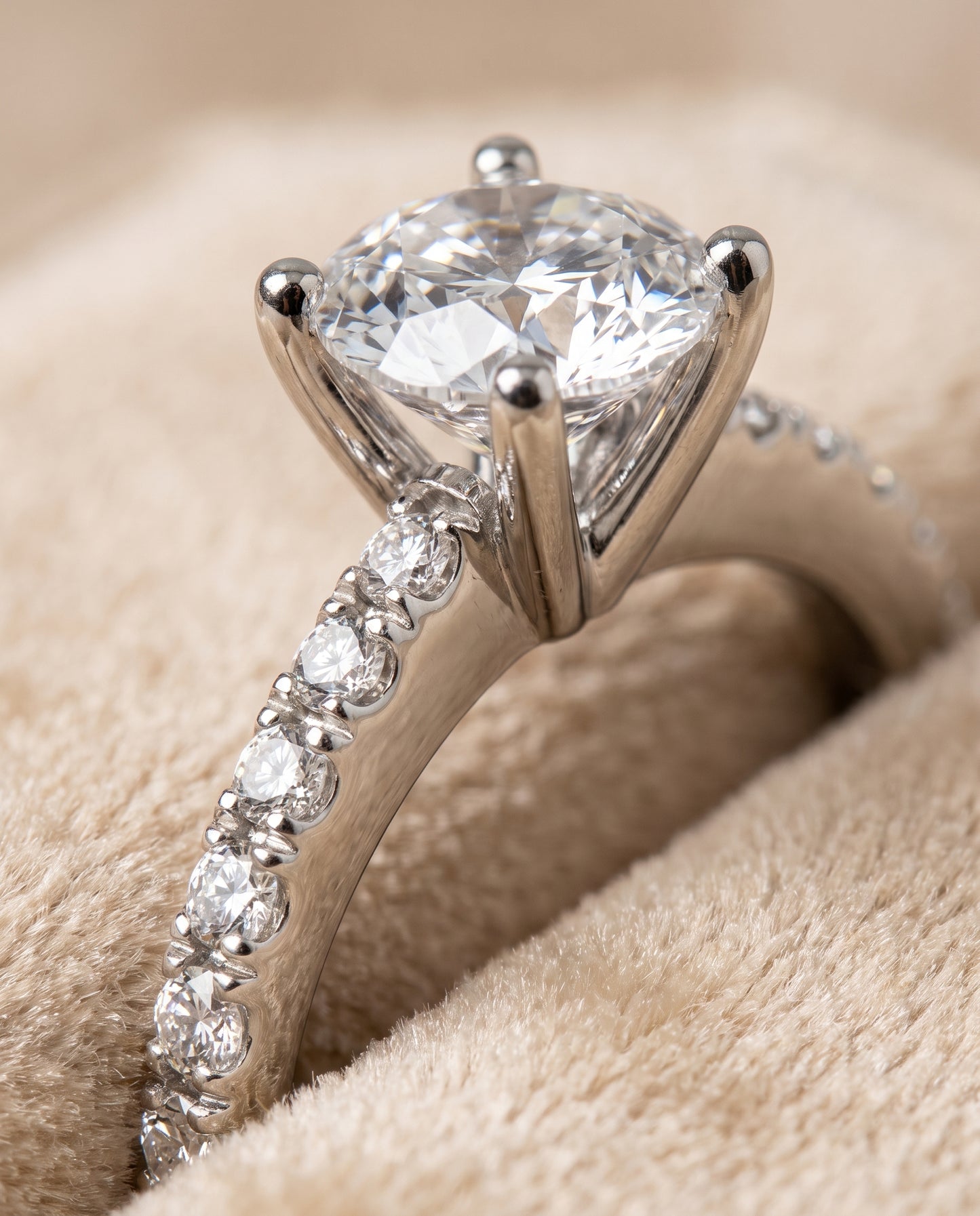 The Norah Classic Linear French Pavé Round Engagement Ring Setting in 18K White Gold