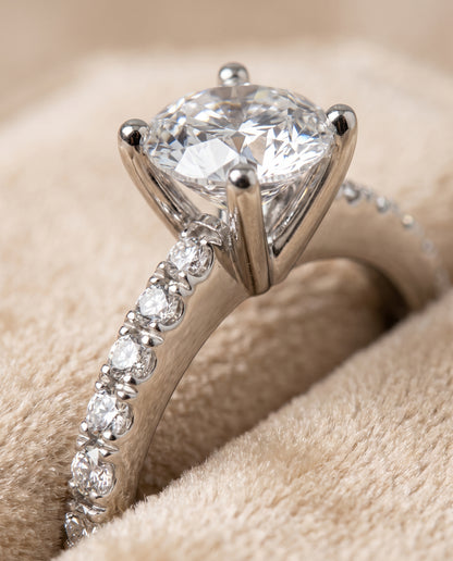 The Norah Classic Linear French Pavé Round Engagement Ring Setting in 18K White Gold