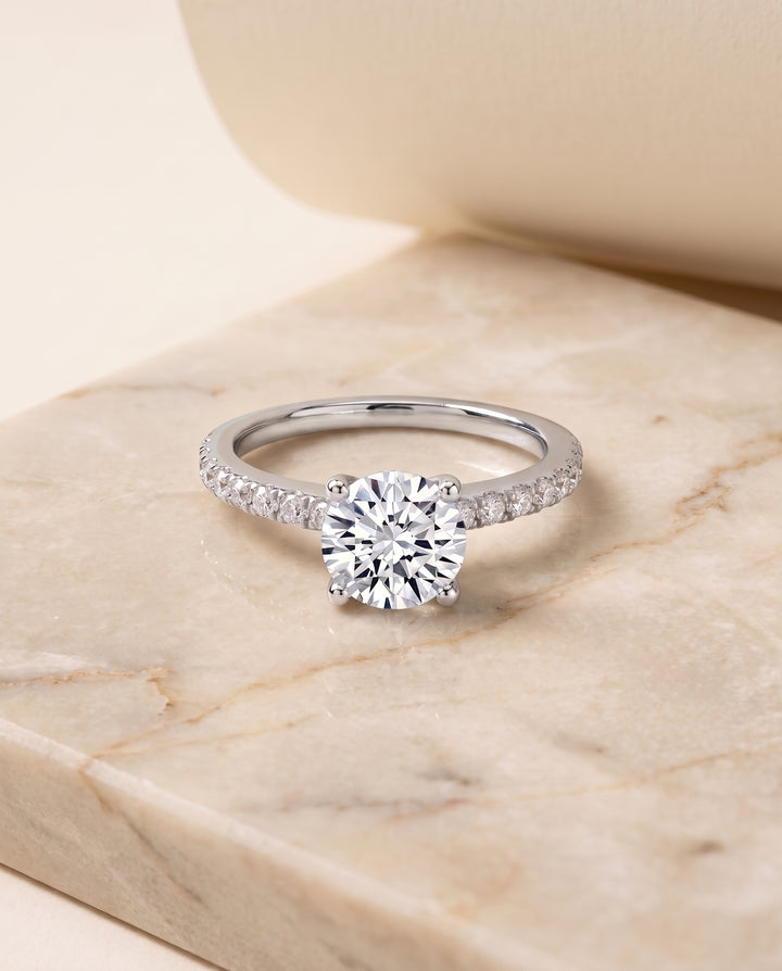 The Norah Classic Linear French Pavé Round Engagement Ring Setting in Platinum