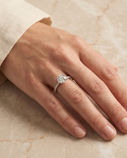 The Norah Classic Linear French Pavé Round Engagement Ring Setting in 18K White Gold