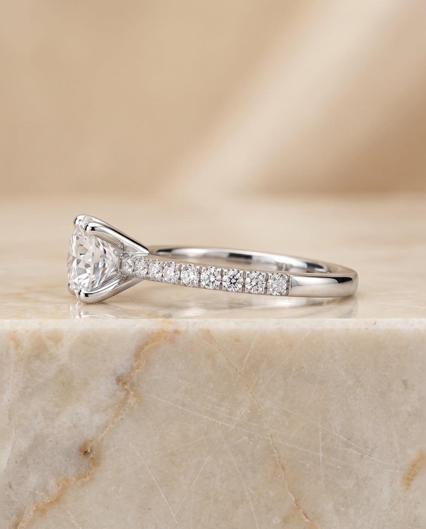 The Norah Classic Linear French Pavé Round Engagement Ring Setting in 18K White Gold
