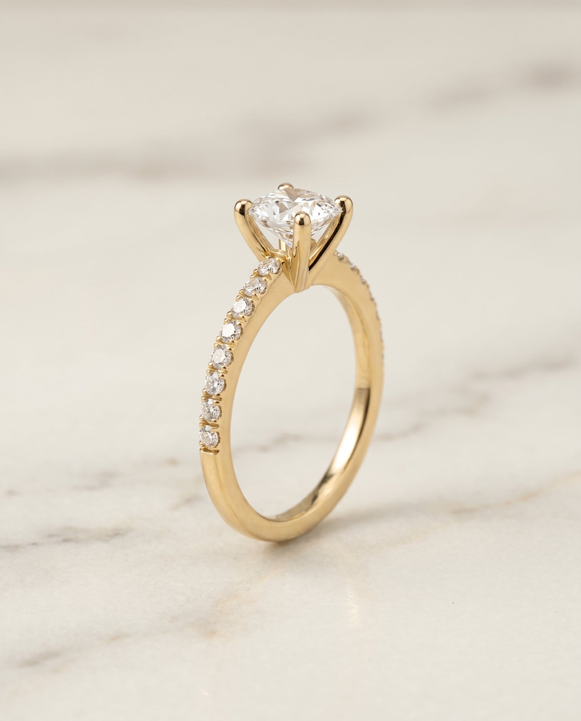 Classic Linear French Pavé Cut styling on The Norah cushion engagement ring setting | RockHer