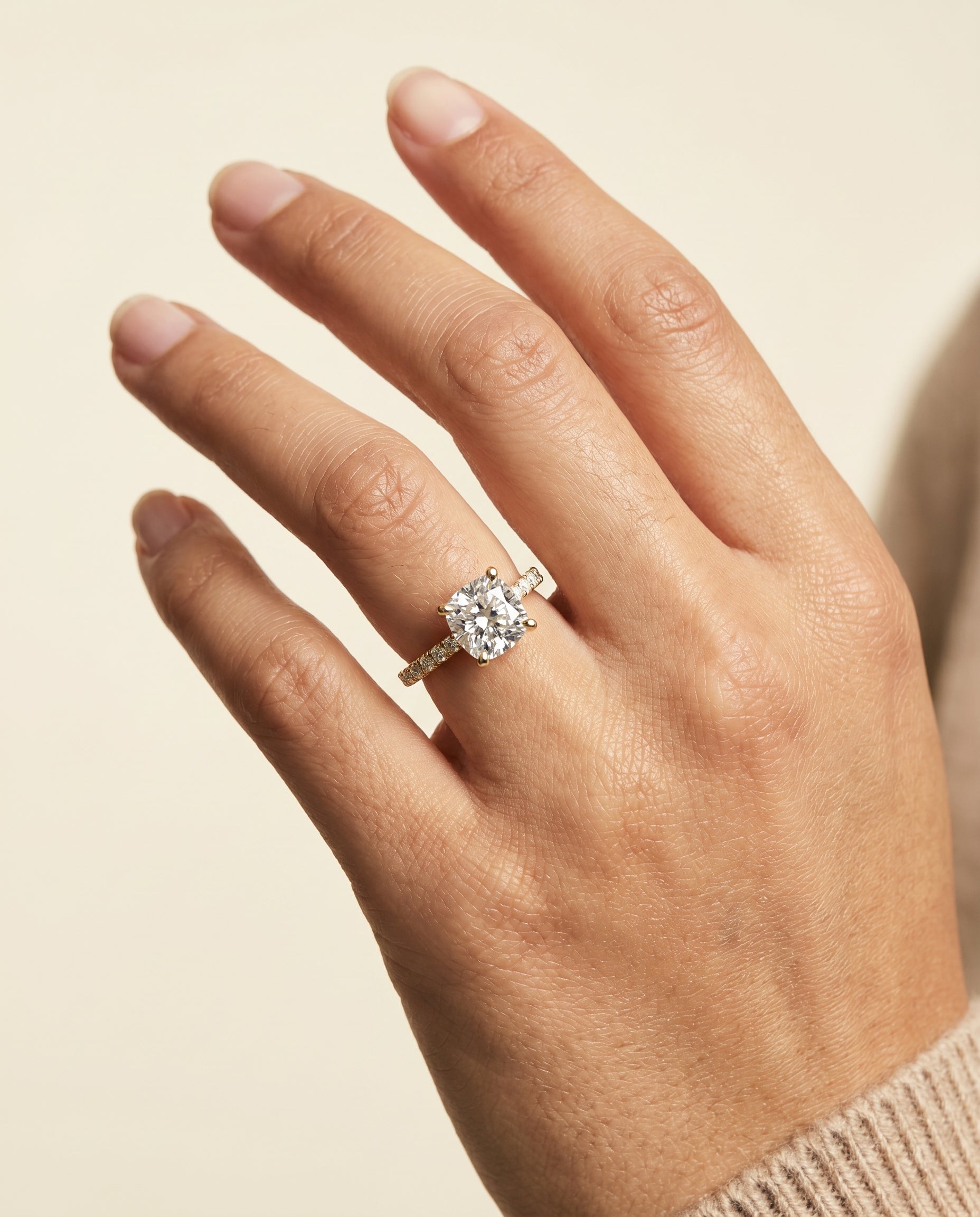 The Norah engagement ring setting in 18K Yellow Gold, classic linear french pavé cut design | RockHer
