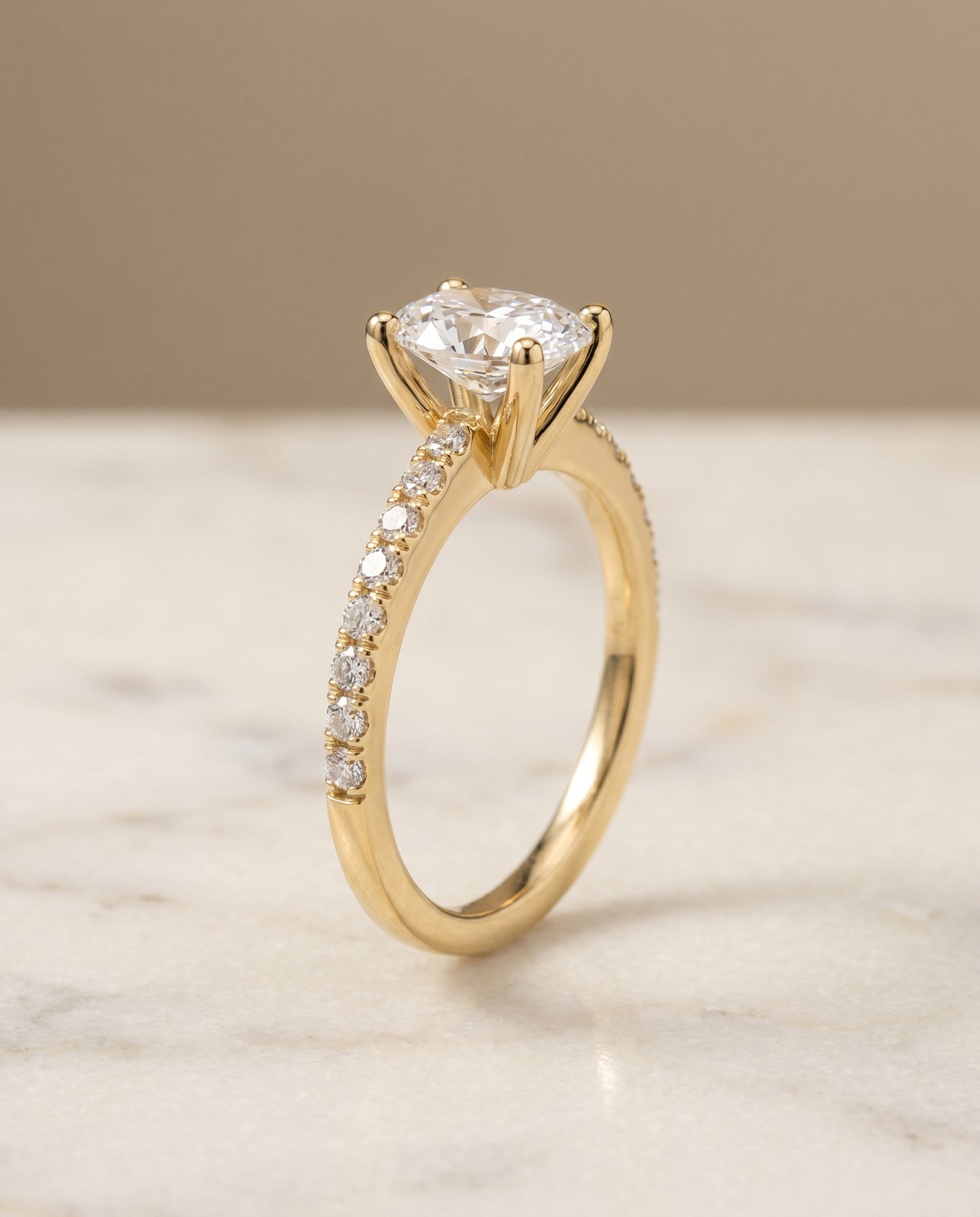 The Norah Classic Linear French Pavé Oval Engagement Ring Setting in 18K Yellow Gold