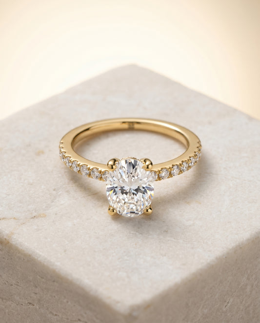 The Norah Pavé Engagement Ring Setting for Oval Diamonds in 18K Yellow Gold