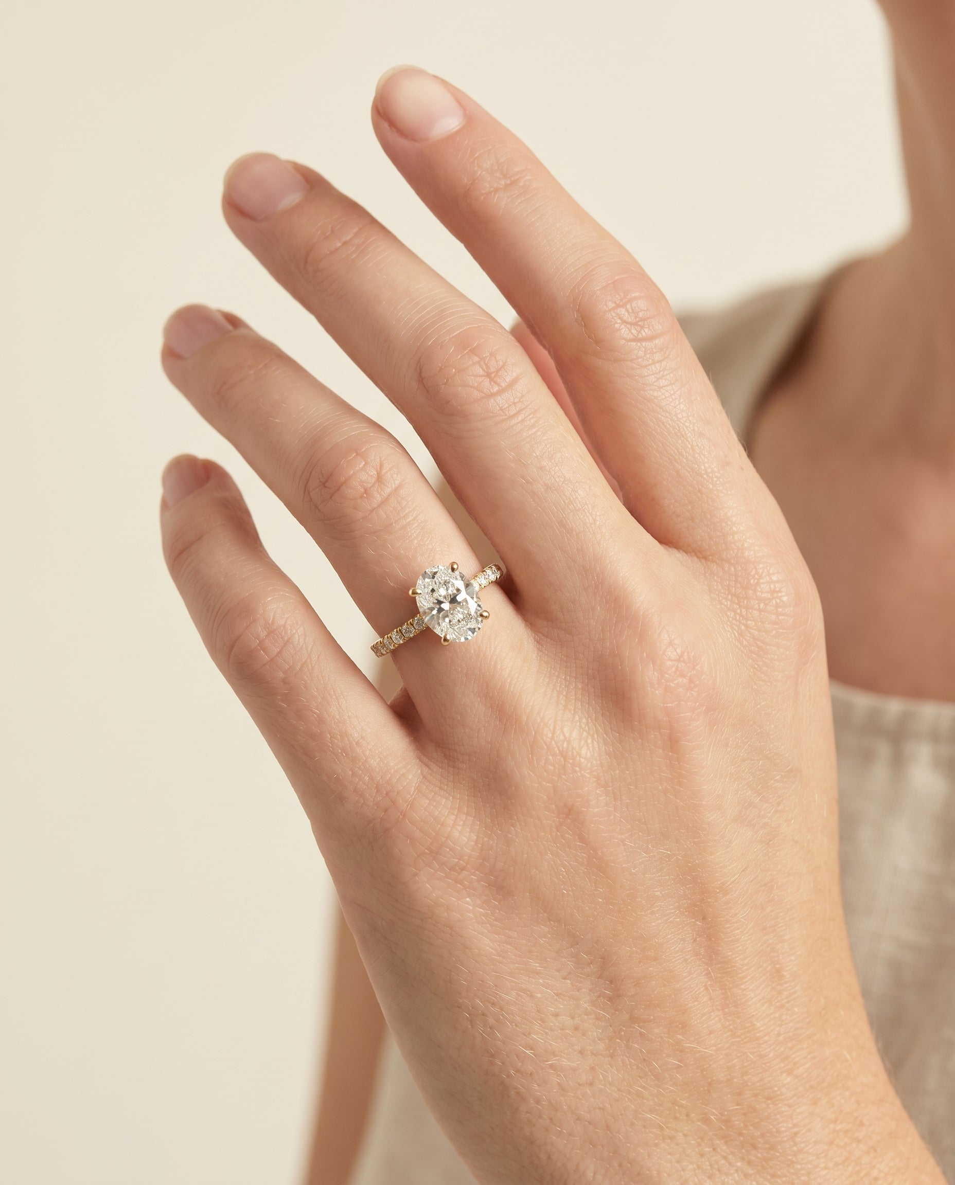 The Norah engagement ring setting in 18K Yellow Gold, classic linear french pavé design | RockHer