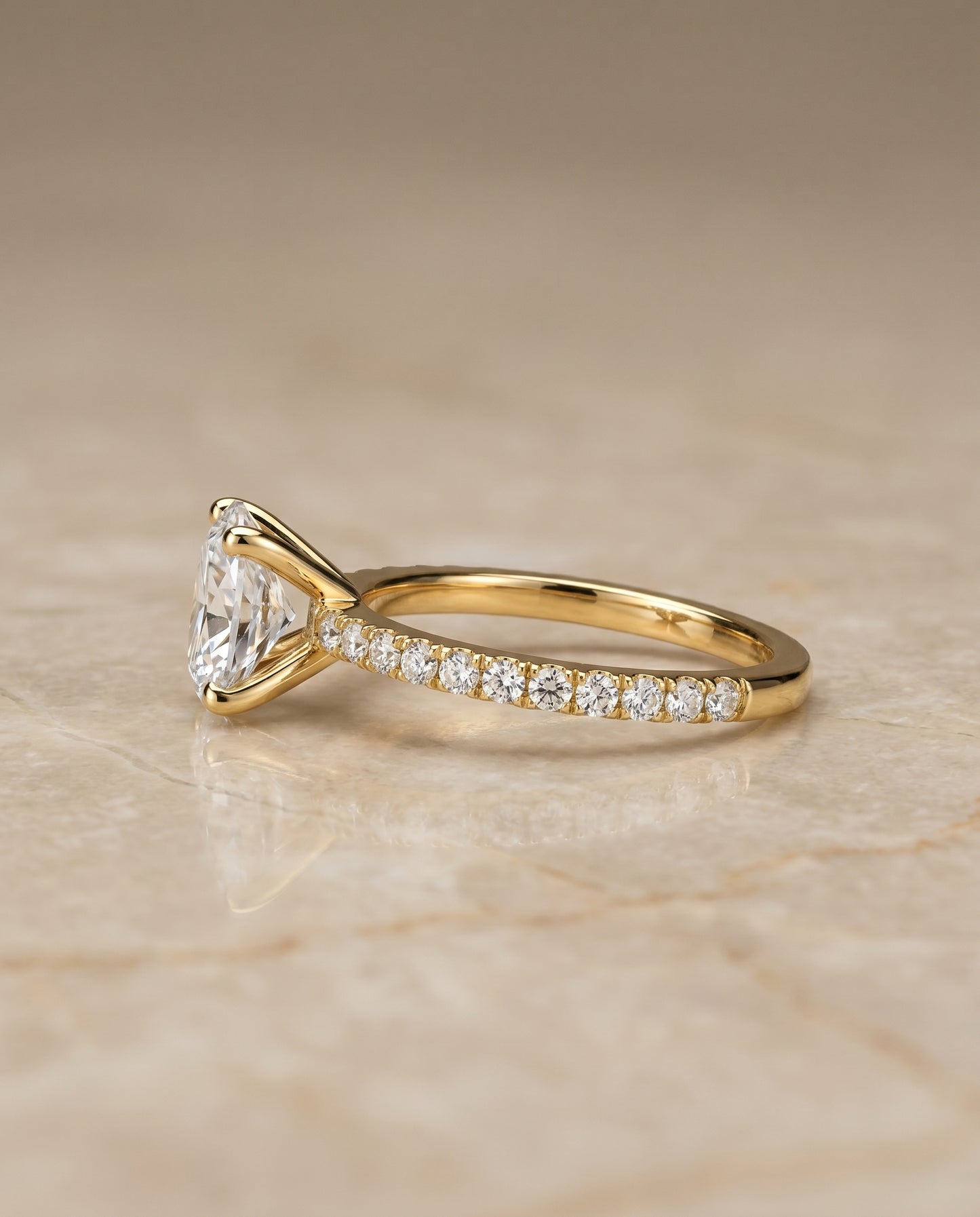 The Norah Classic Linear French Pavé Oval Engagement Ring Setting in 18K Yellow Gold